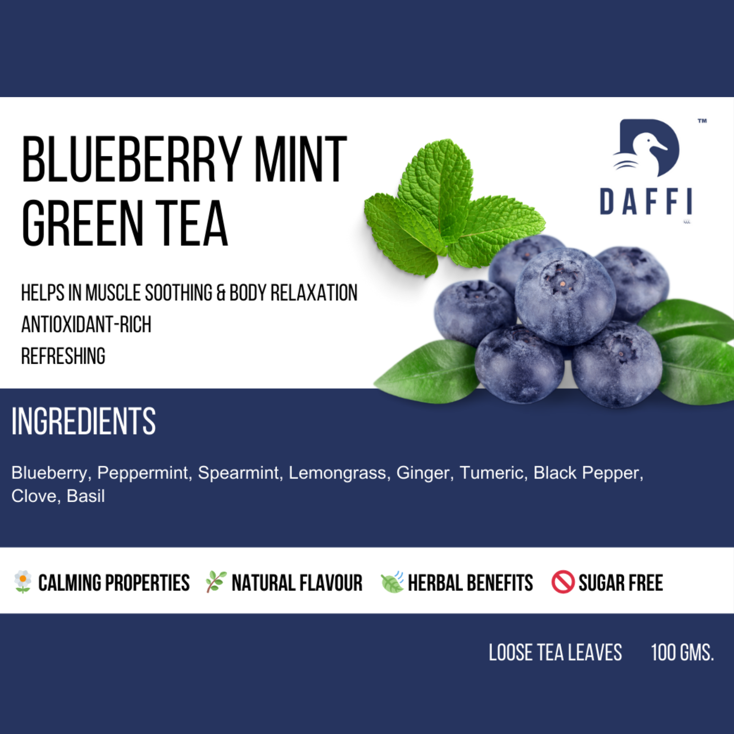 Blueberry Mint Green Tea | Natural Antioxidant Tea | Daffi
