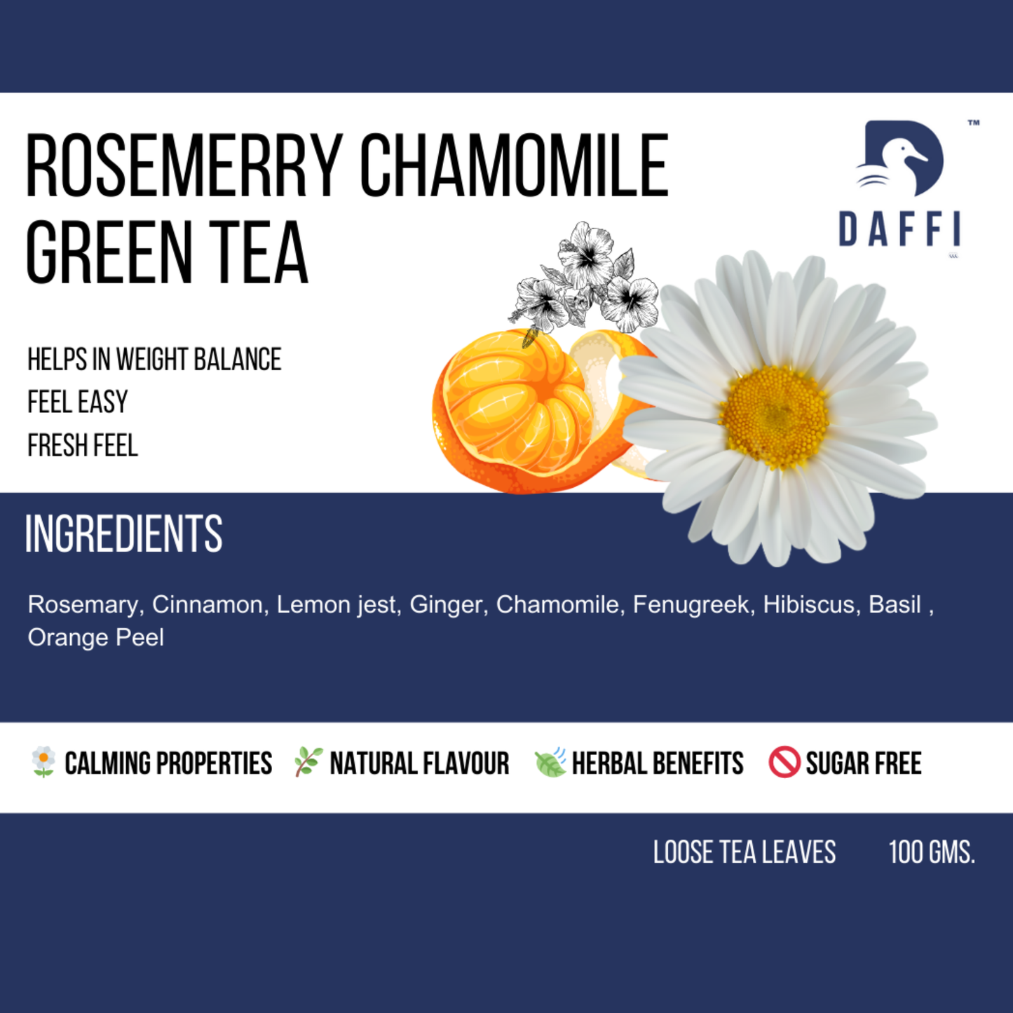 Rosemary Chamomile Green Tea | Herbal Slim Tea | Daffi